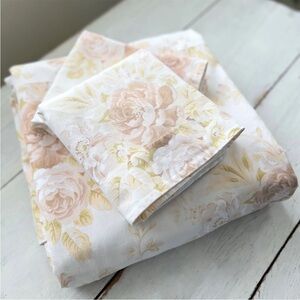 Pottery Barn Hayden Floral Linen Blend FULL/QUEEN Duvet Neutral & 2 Std. Shams